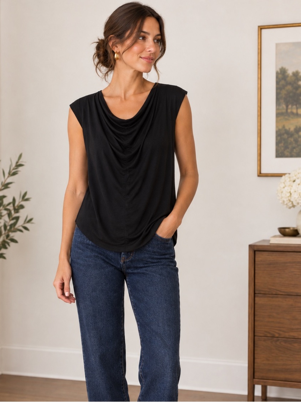 Anne Klein Black Draped Sleeveless Top